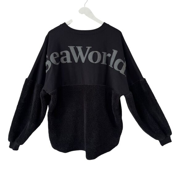 Spirit Jersey Sea World Spell-Out Fleece Black Long Sleeve Shirt Adult Large GUC - Picture 1 of 12